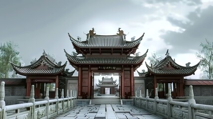 Naklejka premium Architecture Oriental chinese temple fantasy
