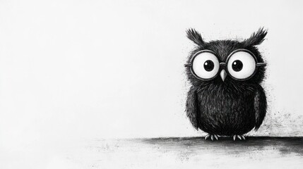 Black and White Wise Owl with Glasses Isolated on White Background