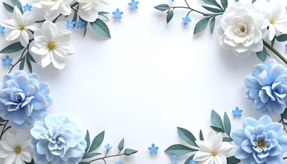 Best Invitation Card With A White And Blue Flowers, Floral background.