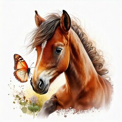 Fototapeta premium Charming Foal with Golden Butterflies