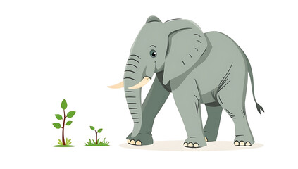 “Illustration on Wildlife Conservation” – A simple 2D illustration of an elephant with a small sapling, symbolizing wildlife protection and ecological balance, on a white background.
