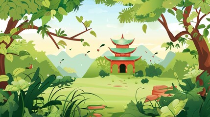 Fototapeta premium Fantasy landscape Freepik chinese temple fantasy
