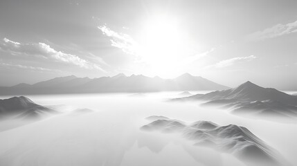 Serene Monochrome Mountain Landscape with Mist