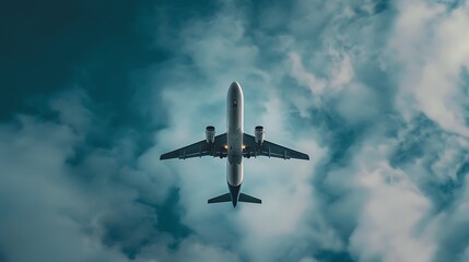 Obraz premium Airplane Flying Through Cloudy Skies