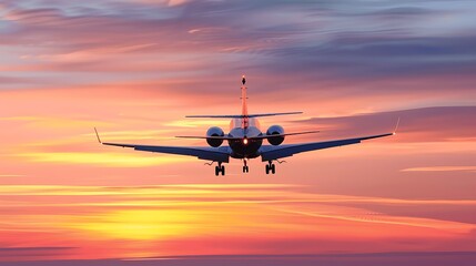Sunset Scene with Airplane in Vibrant Sky