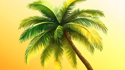 Palm tree against bright yellow background.