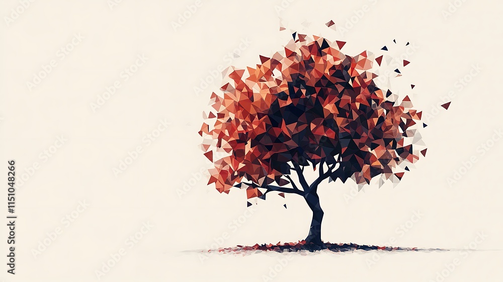 Poster fractured red tree art.