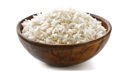Freshly Cooked White Rice in Wooden Bowl
