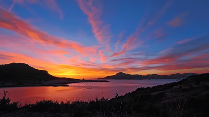 Obraz premium Stunning Sunset Over Calm Water with Colorful Sky