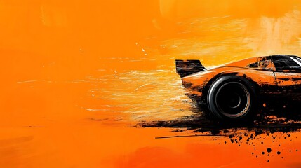 Orange car motion, paint style.