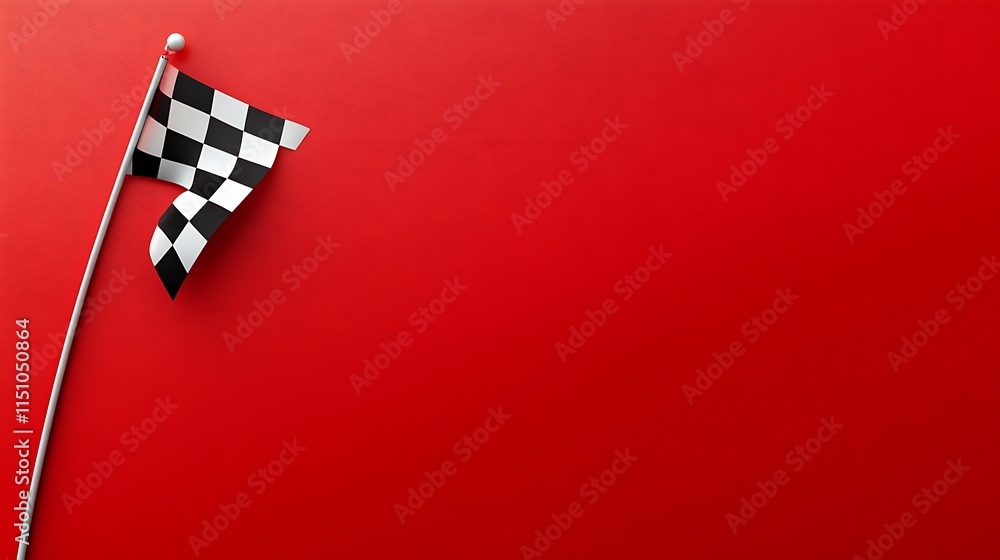 Poster checkered flag on red.