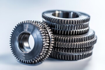 Naklejka premium Stacked Gears on a Plain White Tabletop
