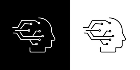 Artificial intelligence icon. Artificial technology. Computer. Internet. Sophistication. Black icon. Silhouette