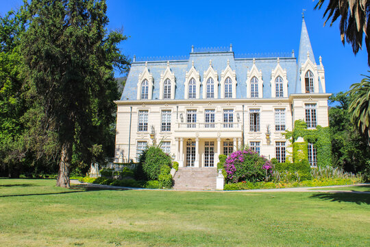 Pirque, Chile - December 15, 2024: Las Majadas Palace, was built in 1907 by architect Alberto Cruz Montt. It is located near Santiago, Chile.