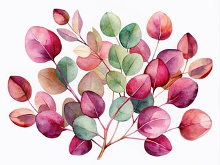 Abstract Burgundy & Pink Eucalyptus Leaves - Autumn Clip Art