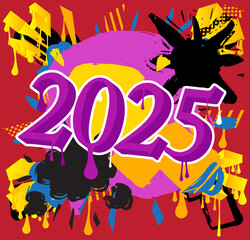 2025 Graffiti tag. Abstract modern street art decoration performed in urban painting style.