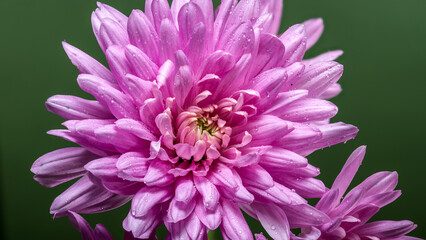 Fototapeta premium Pink Chrysanthemums on Green Background
