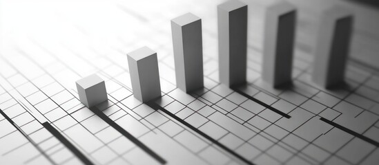 A minimalist stock bar graph with thin, sleek bars, monochromatic theme, clean labels, white background, 