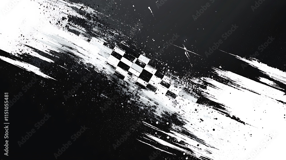 Poster Abstract checkered flag design with paint strokes.