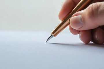 Hand Writing with a Gold Pen on Paper