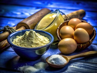 High-resolution images of flour, sugar, eggs, butter, and other baking ingredients, showcasing delicious cakes, cookies, and bread.