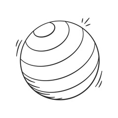 Gym equipment hand drawn illustration. Fitness ball vector icon doodle. Workout fitball device outline style design.