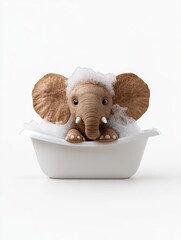 Playful baby elephant bathing in foam indoor setting cute animal photography whimsical environment close-up view