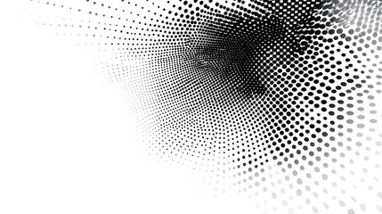 Abstract black and white halftone dots swirling into a vortex.