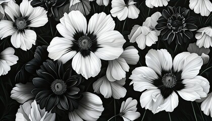 Elegant monochrome floral arrangement showcasing delicate black and white flowers, perfect for artistic and decorative uses.