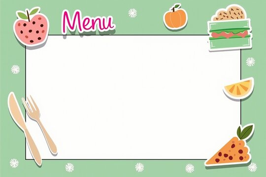 Bright Green Menu Template with Delicious Food Illustrations, Perfect for Cafes, Restaurants, and Events.