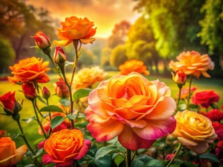 Abstract Watercolor Roses - Surreal Park Scene