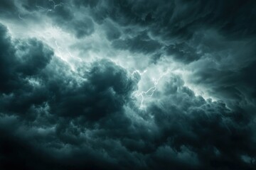 Dramatic Storm Clouds with Lightning Illuminating the Dark Sky Creating an Eerie and Atmospheric Scene of Nature's Raw Power and Beauty