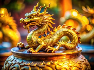 Fototapeta premium Intricate dragon scales adorn this macro pottery, a miniature figurine showcasing detailed fantasy art.