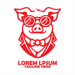 Red pig with sunglasses, hat, suit and tie. suitable for vector and background designs, Ideal for cute designs for children's products or unique promotional materials