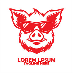 Red pig with sunglasses, hat, suit and tie. suitable for vector and background designs, Ideal for cute designs for children's products or unique promotional materials