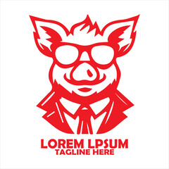Red pig with sunglasses, hat, suit and tie. suitable for vector and background designs, Ideal for cute designs for children's products or unique promotional materials