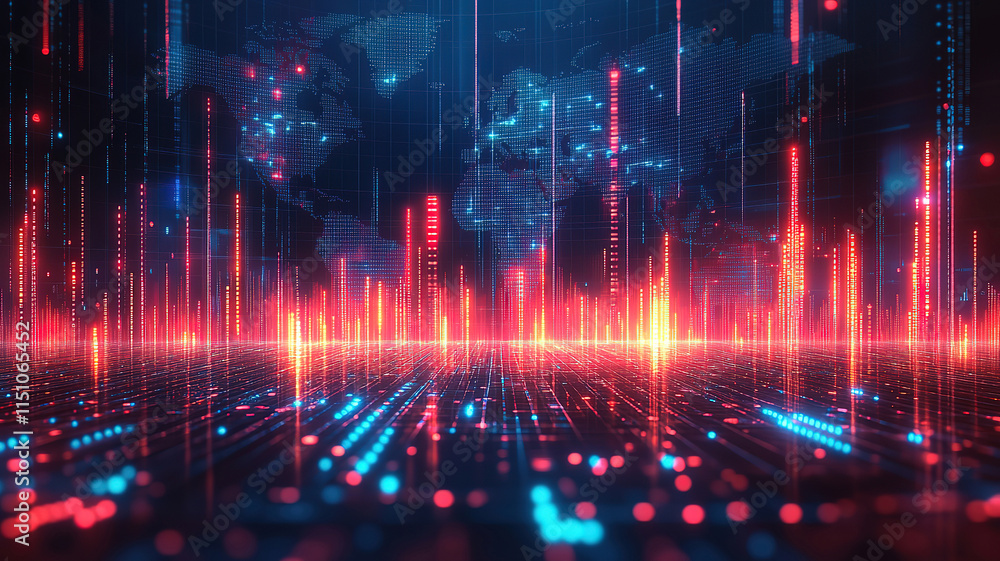 Poster digital finance and online transactions on a global map with stock trading
