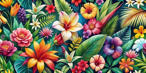Aerial Watercolor Tropical Flower Pattern - Floral Composition for Design
