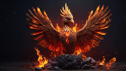 Majestic Phoenix Bird Rising from the Ashes, Symbolizing Rebirth and Transformation