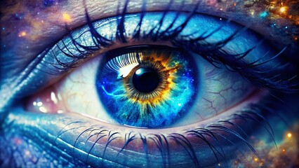 AI Double Exposure Eye in Blue, Abstract Art, Surreal, Photography