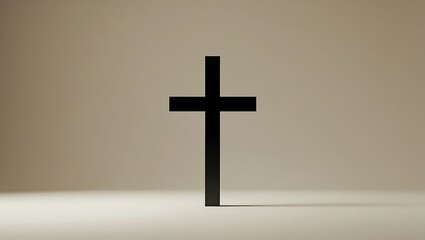 Naklejka premium A simple black cross stands against a beige background