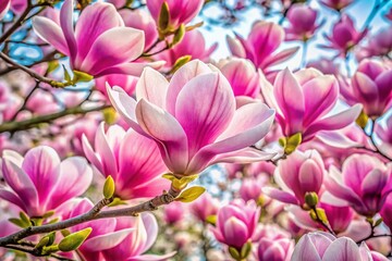 Fototapeta premium AI Photo: Watercolor Magnolia & Tulip Tree Flowers, Drone Shot