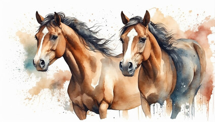 Obraz premium An Enchanting Aquarelle Portrait of a Horse Capturing Its Grace and Beauty