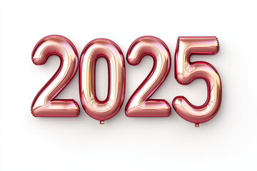 Metallic pink gold 2025 in bold glowing typography isolated design on white background
