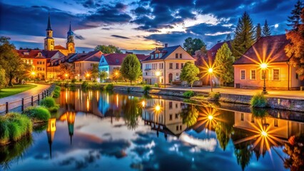 Fototapeta premium Vibrant night scene in the Nadodrze district, urban, cityscape, nightlife, streetlights, architecture, colorful