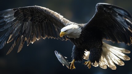 Obraz premium Bald Eagle Catching Fish Midair