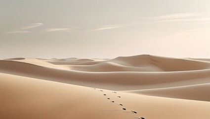 Desert Sands Footprints Leading Across Dunes