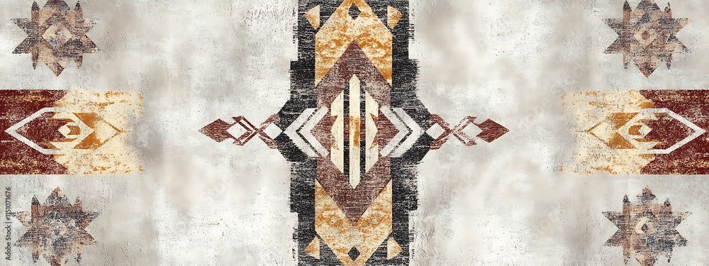 Aufkleber geometric southwestern textile pattern design in earthy tones on a textured background.