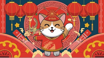 cat celebrate chinese new year