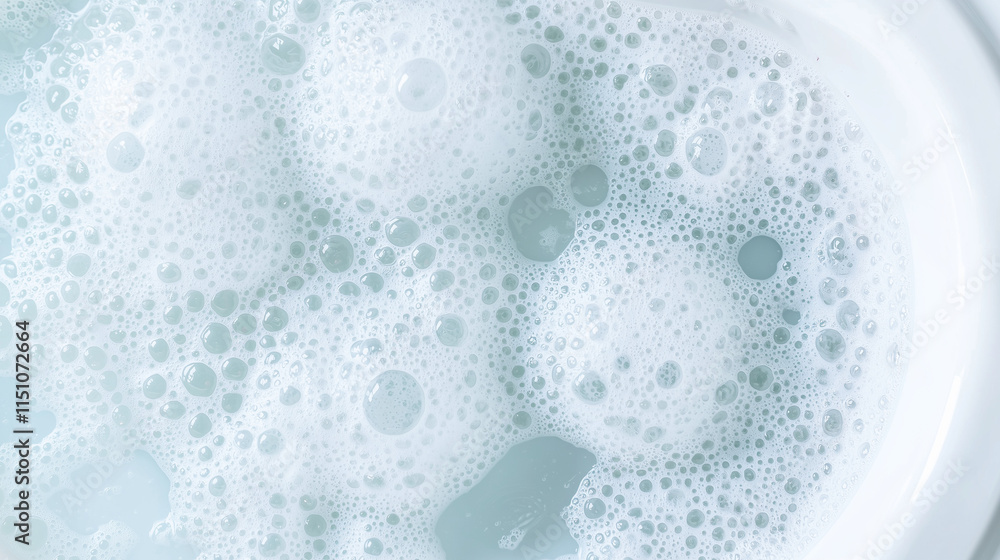 Poster soapy bubbles texture: close-up of a delicate, light blue soapy water with a myriad of bubbles, crea